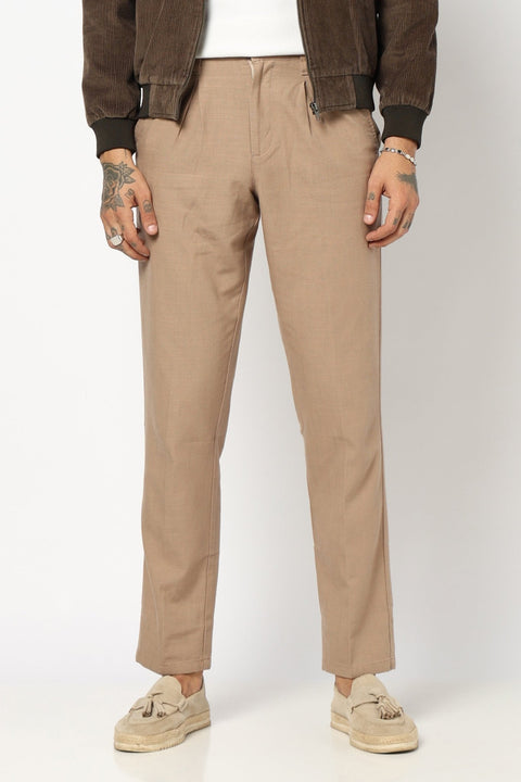 BROWN TRAVELLER FIT LINEN TROUSER - Trousers - 250740735