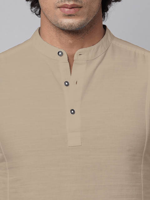 Camel Solid Cotton Shirt Kurta - Kurta - 230725393