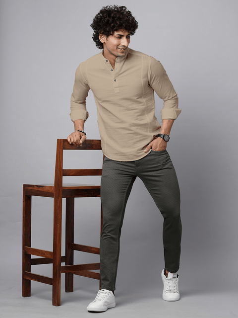 Camel Solid Cotton Shirt Kurta - Kurta - 230725393