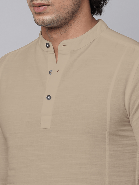 Camel Solid Cotton Shirt Kurta - Kurta - 230725393