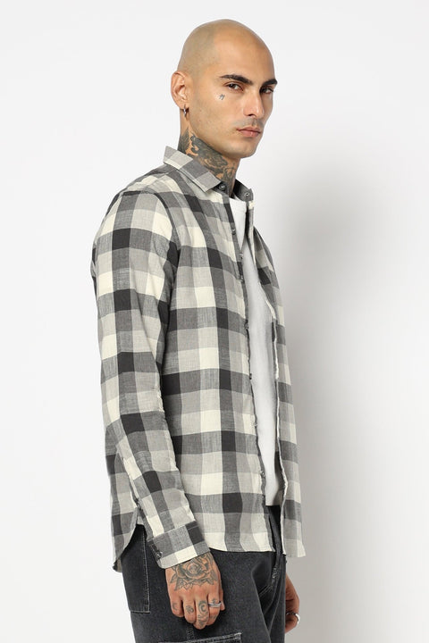 CHARCOAL CHECKERED FULL SLEEVE TAILORED FIT SHIRT-Shirt - 250631462