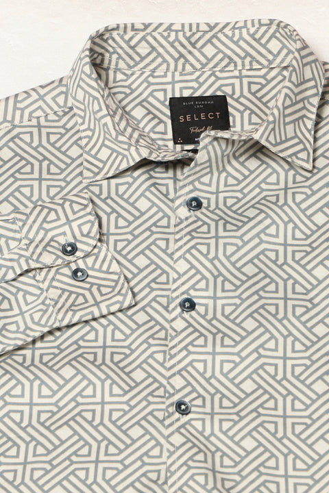 Cream Geometric Printed Satin Shirt - Shirts - 241029289