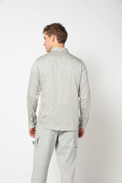 Cream Geometric Printed Satin Shirt - Shirts - 241029289