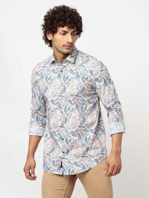 Cream Overall Printed Shirt - Shirt - 230625229