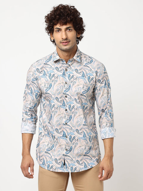 Cream Overall Printed Shirt - Shirt - 230625229