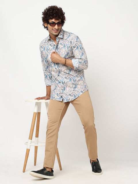 Cream Overall Printed Shirt - Shirt - 230625229