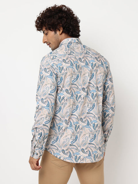Cream Overall Printed Shirt - Shirt - 230625229