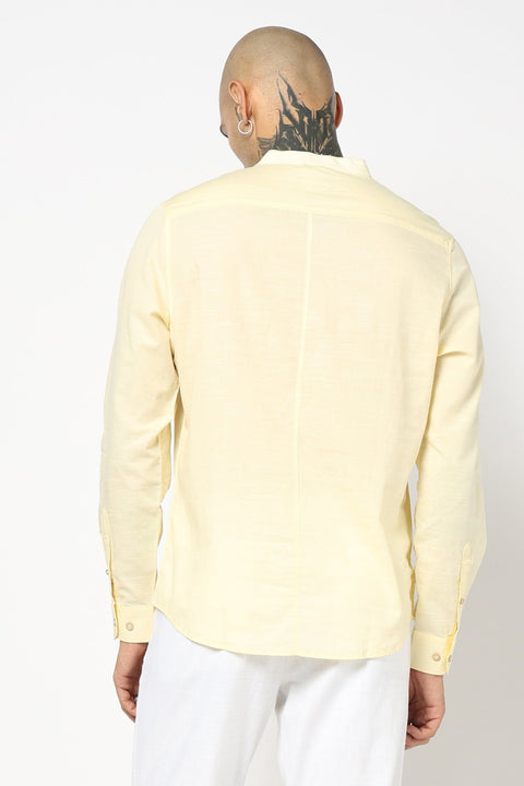 Cream Solid Cotton Shirt Kurta - Kurta - 240126553