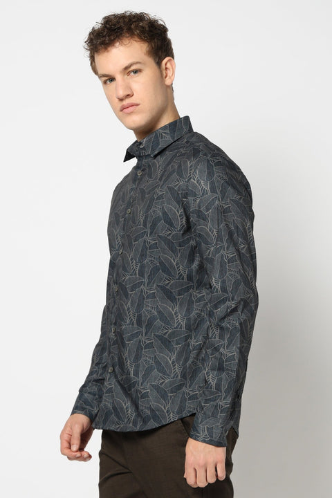 Dark Green Abstract Print Shirt - Shirts - 241230172