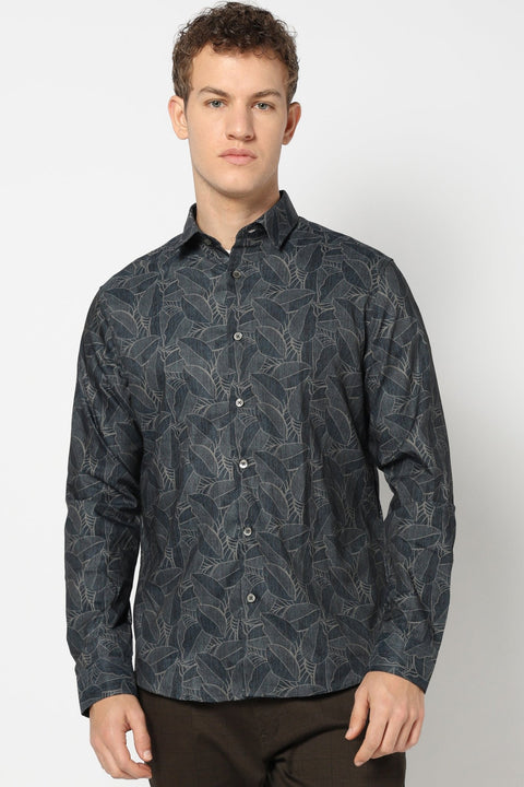 Dark Green Abstract Print Shirt - Shirts - 241230172