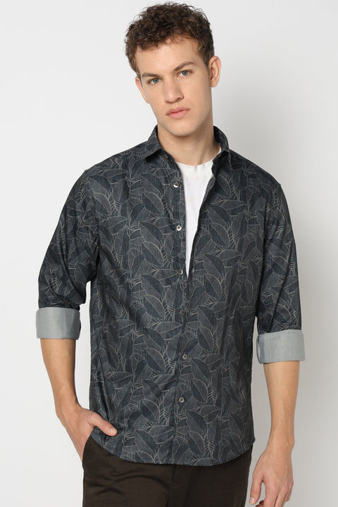 Dark Green Abstract Print Shirt - Shirts - 241230172