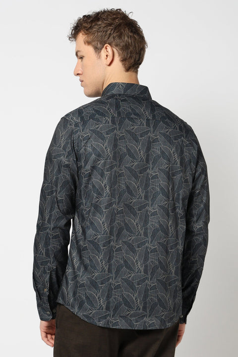 Dark Green Abstract Print Shirt - Shirts - 241230172