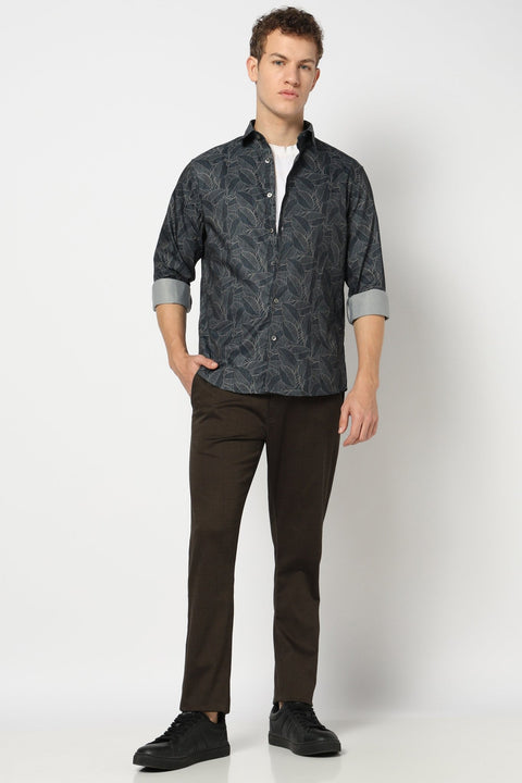 Dark Green Abstract Print Shirt - Shirts - 241230172