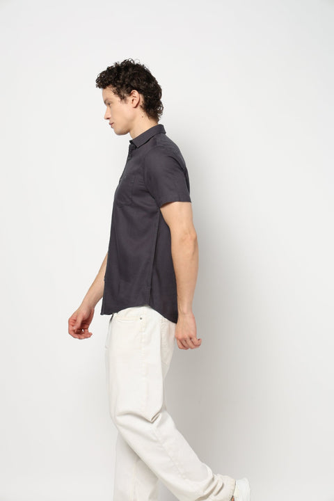DARK GREY PLAIN TAILORED MENS SHIRT-Shirt - 240327240