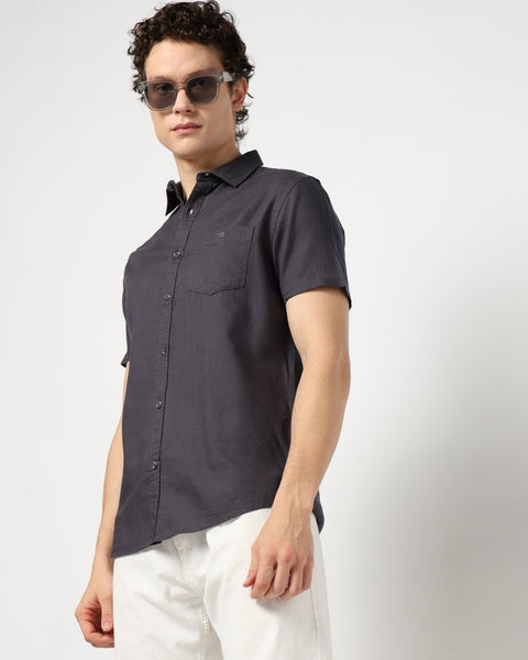 DARK GREY PLAIN TAILORED MENS SHIRT-Shirt - 240327240