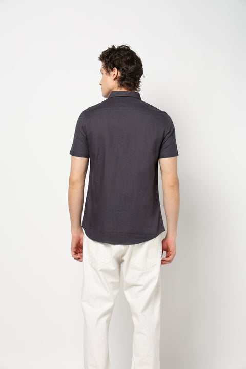 DARK GREY PLAIN TAILORED MENS SHIRT-Shirt - 240327240