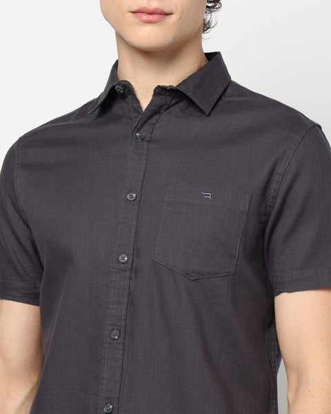 DARK GREY PLAIN TAILORED MENS SHIRT-Shirt - 240327240