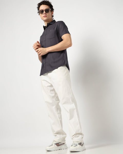 DARK GREY PLAIN TAILORED MENS SHIRT-Shirt - 240327240
