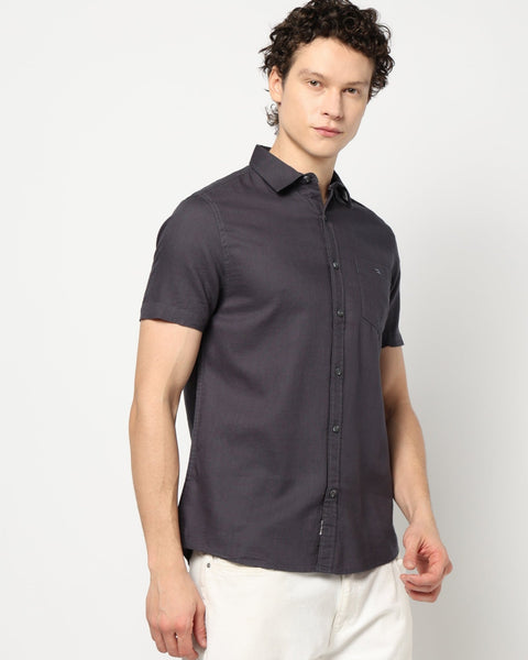 DARK GREY PLAIN TAILORED MENS SHIRT-Shirt - 240327240