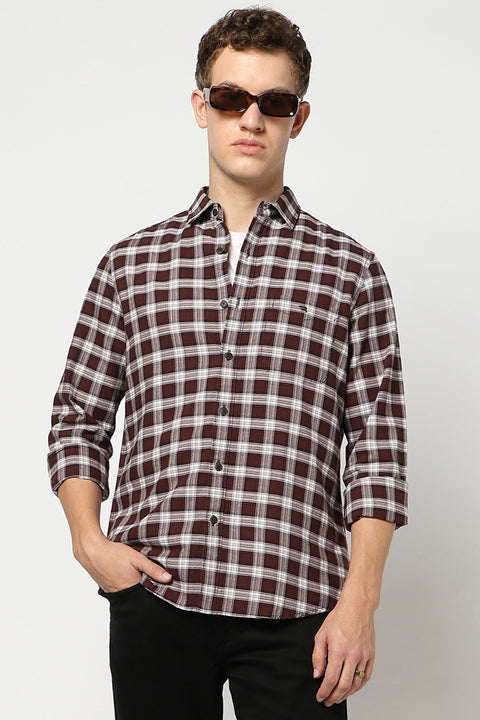 Dark Maroon Casual Checkered Shirt - Shirts - 250330863