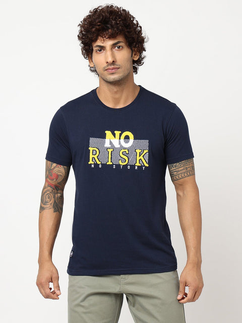 Dark Navy Blue Printed T-shirt - T-Shirt - 230300301