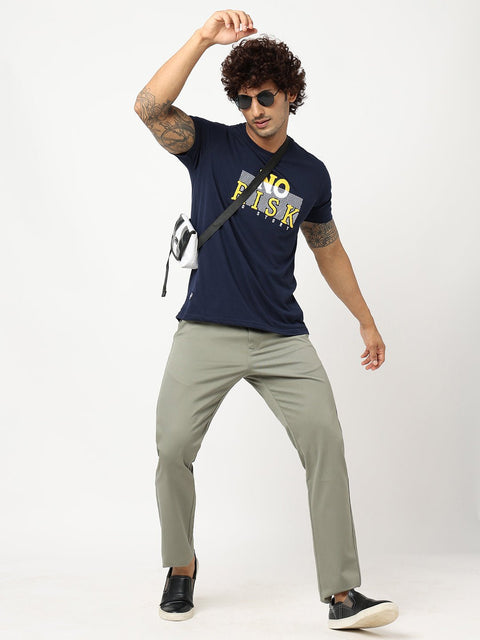 Dark Navy Blue Printed T-shirt - T-Shirt - 230300301