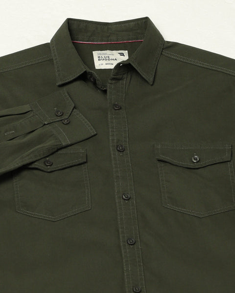 Dark Olive Utility Double Pocket Shirt - Shirts - 241229984