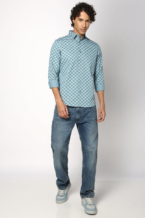 Dark Turquise Over All Printed Shirt - Shirt - 241129713