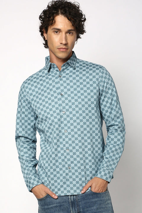 Dark Turquise Over All Printed Shirt - Shirt - 241129713