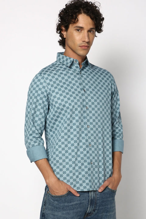 Dark Turquise Over All Printed Shirt - Shirt - 241129713