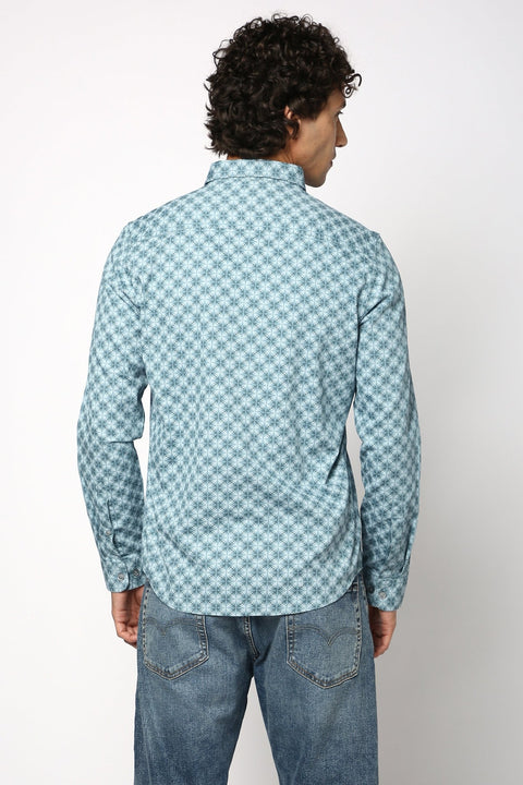 Dark Turquise Over All Printed Shirt - Shirt - 241129713