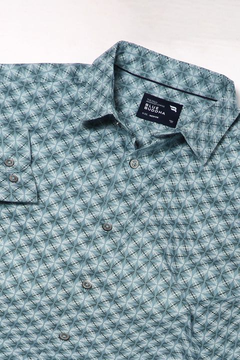 Dark Turquise Over All Printed Shirt - Shirt - 241129713