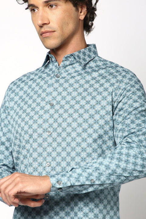 Dark Turquise Over All Printed Shirt - Shirt - 241129713