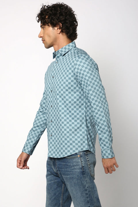 Dark Turquise Over All Printed Shirt - Shirt - 241129713