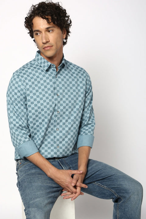 Dark Turquise Over All Printed Shirt - Shirt - 241129713