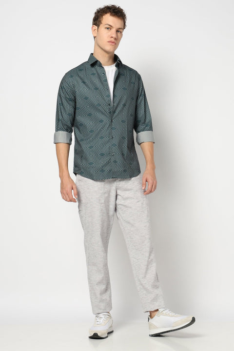 Dark Turquoise Abstract Printed Shirt - Shirts - 241230232
