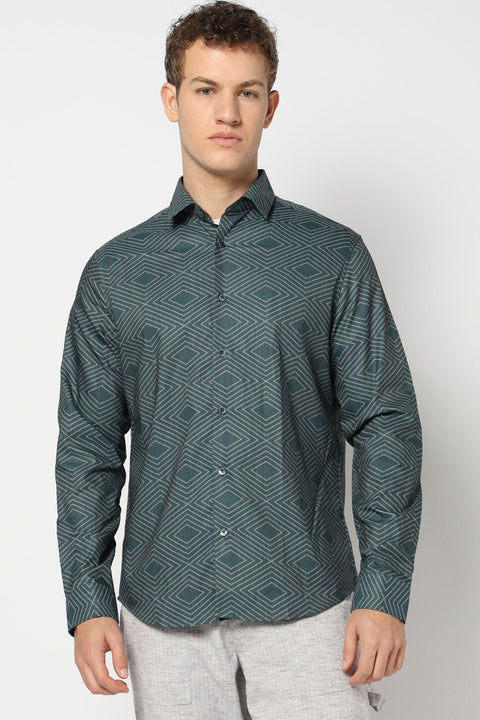 Dark Turquoise Abstract Printed Shirt - Shirts - 241230232