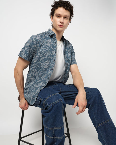 DARK TURQUOISE PRINT TAILORED MENS SHIRT-Shirt - 240728260