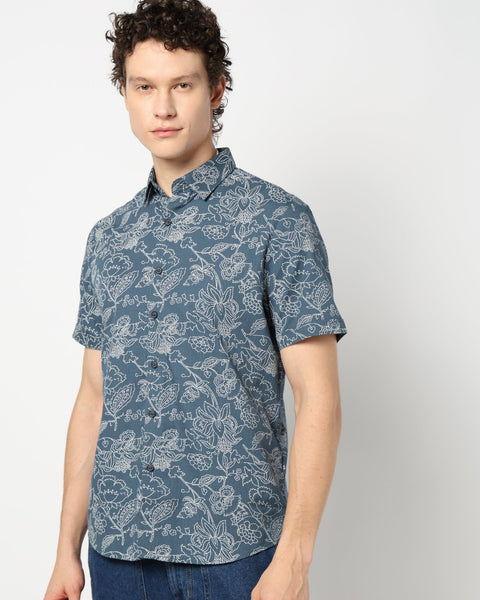 DARK TURQUOISE PRINT TAILORED MENS SHIRT-Shirt - 240728260
