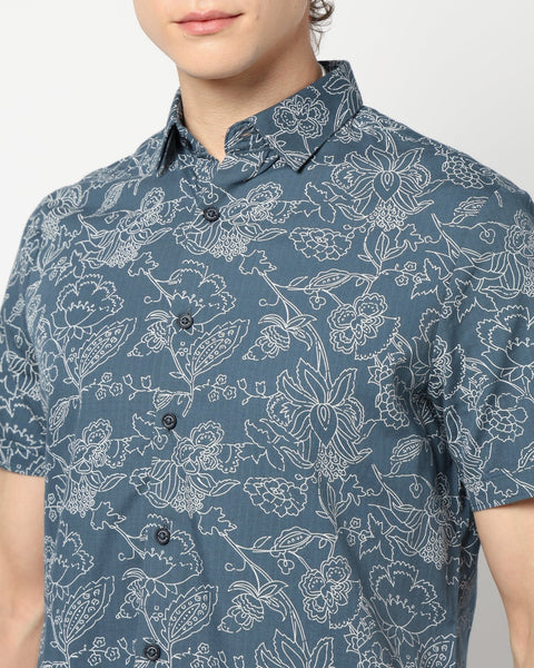 DARK TURQUOISE PRINT TAILORED MENS SHIRT-Shirt - 240728260