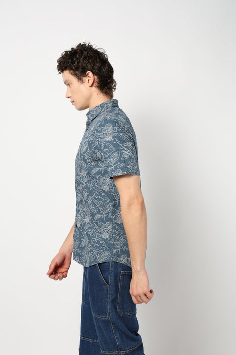 DARK TURQUOISE PRINT TAILORED MENS SHIRT-Shirt - 240728260