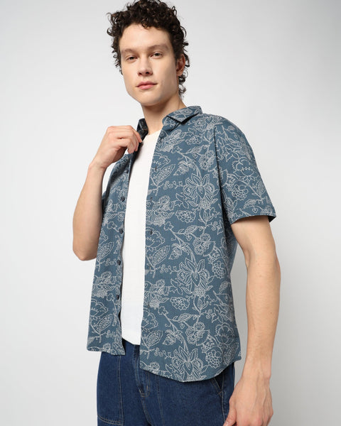 DARK TURQUOISE PRINT TAILORED MENS SHIRT-Shirt - 240728260