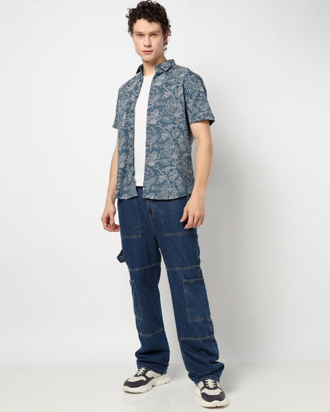 DARK TURQUOISE PRINT TAILORED MENS SHIRT-Shirt - 240728260