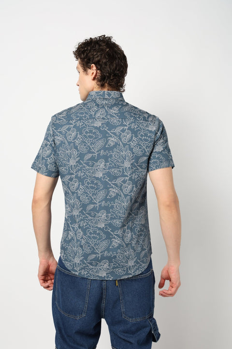 DARK TURQUOISE PRINT TAILORED MENS SHIRT-Shirt - 240728260