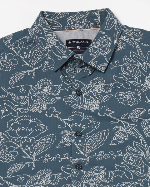 DARK TURQUOISE PRINT TAILORED MENS SHIRT-Shirt - 240728260