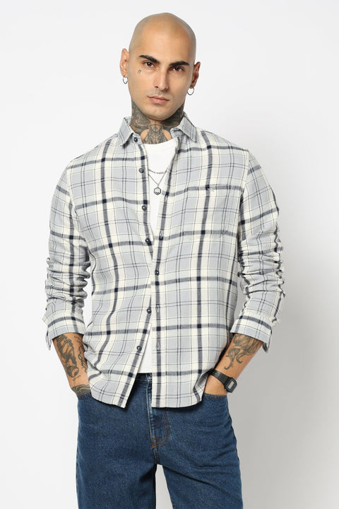 DUSTY BLUE TARTAN CHECKERED SHIRT-Shirt - 250230478