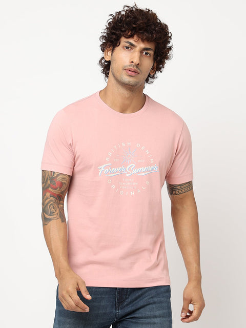 Dusty Pink Printed Cotton T-shirt - T-Shirt - 230400390