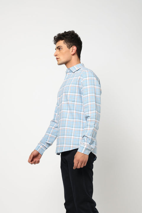 ELARIO Light Blue Checkered Shirt - Shirt - 250330973
