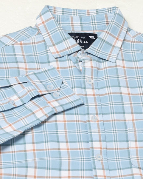 ELARIO Light Blue Checkered Shirt - Shirt - 250330973