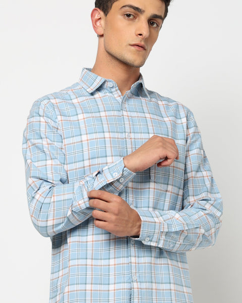 ELARIO Light Blue Checkered Shirt - Shirt - 250330973